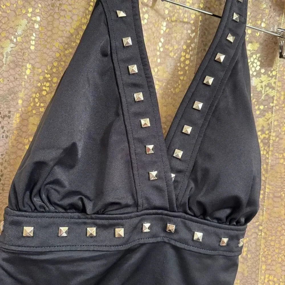 Miraclesuit Alternative Black Studded Halter One Piece Swim Suit Size 12/14